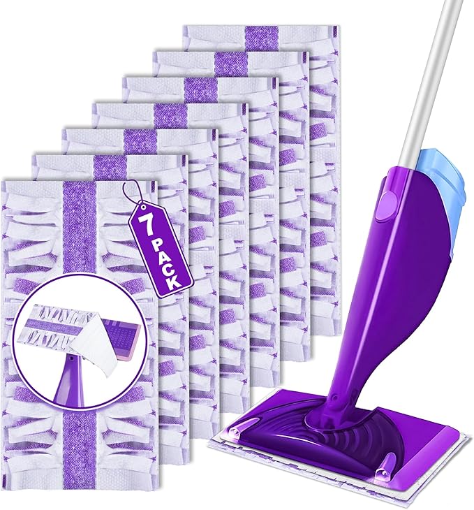 7 Count Mopping Pads Refills Compatible with Swiffer WetJet, Disposable Multi Surface Floor Cleaning Spray Mop Refill Pads, Multi-Layer Wet Dry Use for Hardwood Floor