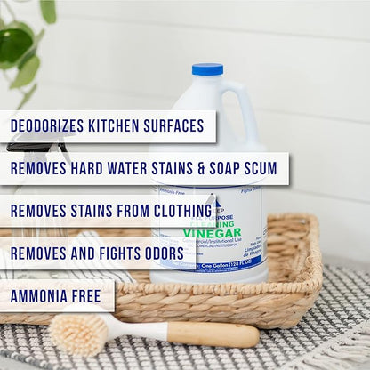 All-Purpose White Vinegar Cleaning Solution, 1 Gallon, Multi-Surface Cleaner for Hard Water Stains, Bathroom and Kitchen Surfaces, and Clothes, Effective Deodorizer