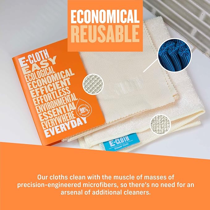 E-Cloth Microfiber Cleaning Cloth Shower Kit - Microfiber Cloths for Cleaning Bathrooms - Washable, Reuseable Cleaning Cloths with 100 Wash Guarantee - 1 Pack