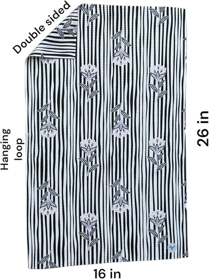 || 3 Pack|| Double Sided Dish Towels || Waffle Weave Microfiber || Tea Towels || Highly Absorbent || Hanging Loop || Dish Cloths || Modern || Designer Prints (Black/Gray)