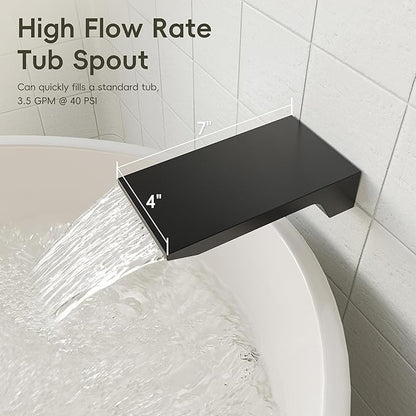 Gabrylly Shower System with Tub Spout, Wall Mounted Tub Shower Faucet Set for Bathroom with High Pressure 10" Rain Shower head and 3-Setting Handheld Shower Head Set, Matte Black
