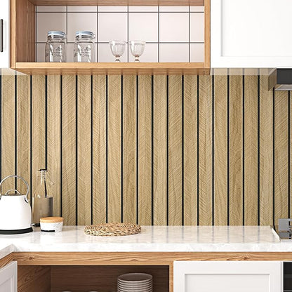 Wallercity 3D Wood Grain Wall Panels Self Adhesive Wood Slats Wall Paneling for Walls Soundproof Peel and Stick Wooden Panel for Living Room Bedroom Bathroom Waterproof Fence Wallpaper 11.7''x197''
