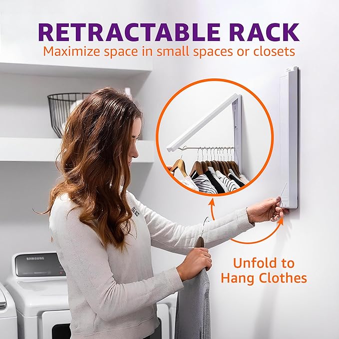 InstaHanger Original Collapsible Laundry Rack – Wall-Mount & Over the Door Hanger Racks – Clothes Hanger Rack Holds Up to 60 Lbs - Door Hangers Racks for Small Spaces (Bracket Included)
