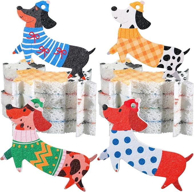 8 Pcs Christmas Sponges Dish Sponges, Cute Kitchen Scrub Sponge, Dual-Sided Dishwashing Sponge Reusable Cleaning for Kitchen Dishes Furniture(Dog)