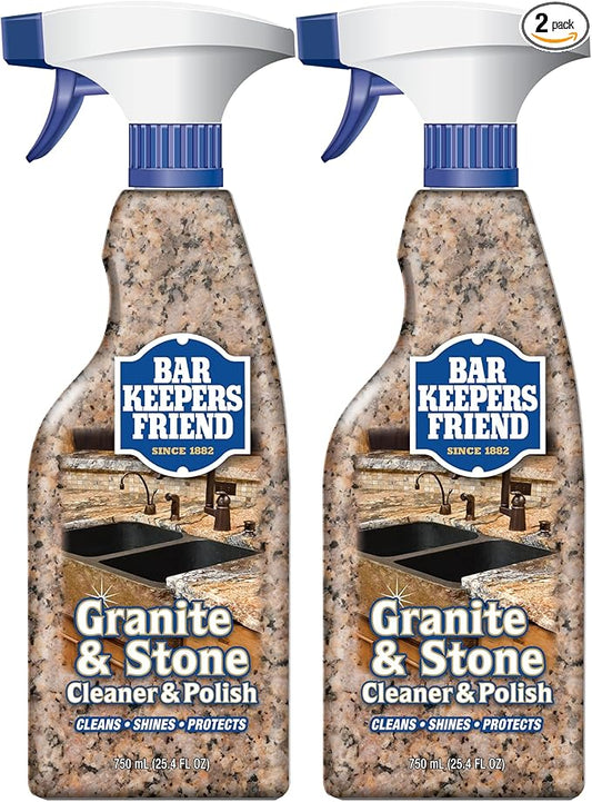 Bar Keepers Friend Granite & Stone Cleaner & Polish (25.4 oz) Granite Cleaner for Use on Natural, Manufactured & Polished Stone, Quartz, Silestone, Soapstone, Marble - Countertop Cleaner & Polish (2)
