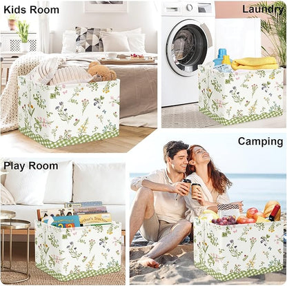 Colourful Flowers Laundry Hamper Large Storage Basket Floral Collapsible Adult Organizer Kids Clothes Toys Bins for Bedroom, Bathroom, Butterfly, 36L