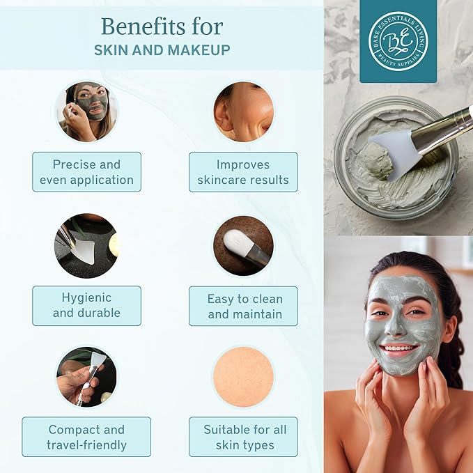 Bare Essentials Living - Clay Face Mask Brush (1 Pack, Bamboo) Dual Soft Silicone Face Mask Applicator Brush Tool, Great Facial Essentials, Moisturizer Applicator & Skincare Brush for Facials