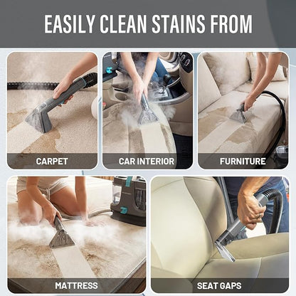Starrybot Portable Carpet Cleaner Machine with Steam and Heating Techology,18Kpa Powerful Suction with Versatile Tools for Pets, Couch,Spot Cleaner for Stairs/Furniture/Rug(Gray)(AC0201)