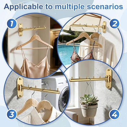 Wall Mounted Clothes Drying Rack, Foldable Drying Rack Clothing, Space Saving Laundry Hanger with 180°Swing Arm, Stainless Steel 304, Clothes Hanger Rack for Bathroom Closet Valet Rod