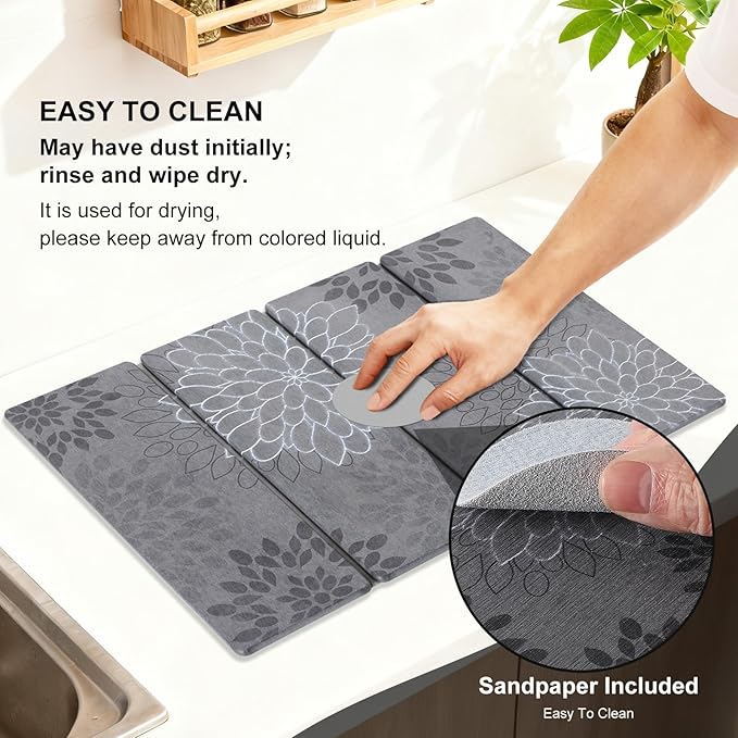 3 PCS Large Stone Dish Drying Mat for Kitchen Counter, Quick Dry Stone Dishes Mats Cup Coasters, Sink Faucet Mat, Water Absorbing Diatomaceous Earth Drying Pad for Countertop Tableware, Bottles