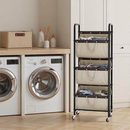 GRANNY SAYS 3 Tier Laundry Sorter, Laundry Basket with Wheels, Laundry Room Organization and Storage, 3 Section Rolling Laundry Cart for Dorm, Bathroom, Bedroom, Closet, Light Khaki