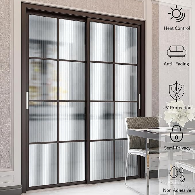VELIMAX Reeded Glass Privacy Film, Frosted Window Vinyl, 3D Decorative Window Decals Non Adhesive for Bathroom, Living Room 23.6x118 inches