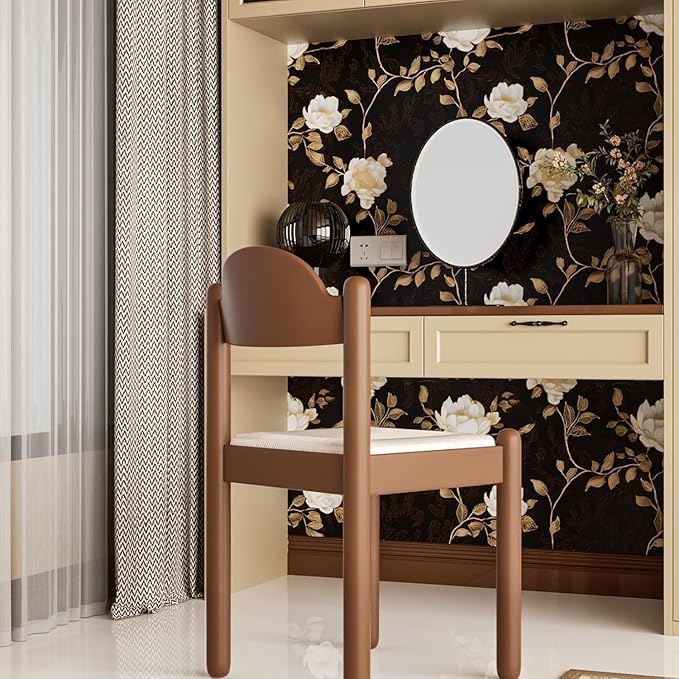 Laatse Black Golden Floral Peel and Stick Wallpaper Flowers Contact Paper 17.5" x 197" Self Adhesive Waterproof Vintage Dark Floral Wall Paper for Shelf Liner Cabinet Decor