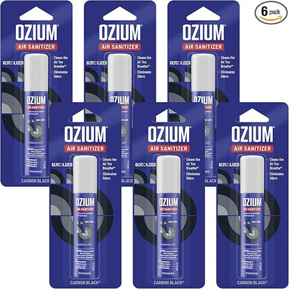 Ozium Air Sanitizer Spray - Room Odor Eliminator for Home, Car, and Office - Carbon Black - 0.8 oz Can - 6 Pack