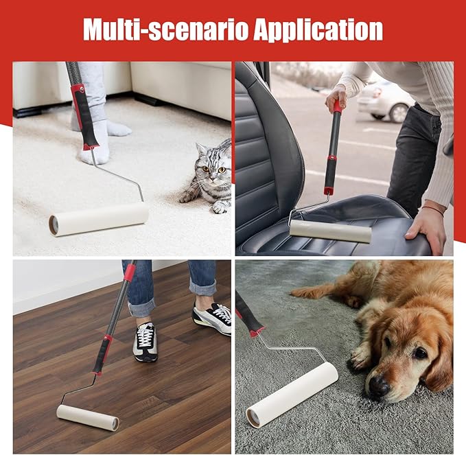 Large Lint Rollers for Pet Hair Extra Sticky, Dog & Cat Hair Remover, 9.45" Wide, 51" Long Handle Pet Hair Fur Sticky Lint Roller, Ideal for Floor, Carpets, Couch, Bed Sheets, Clothing & Car Cleaning
