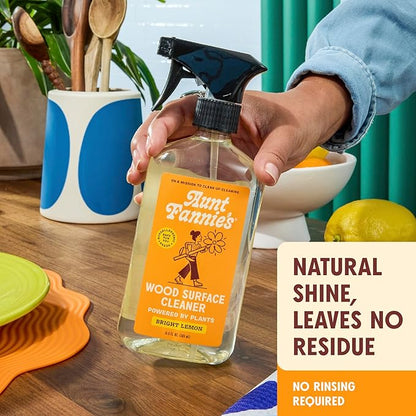 Aunt Fannie's All Purpose Wood Spray Cleaner, No-Wax Formula, Perfect for Wood Tables, Walls, Counters & Shelves, 16.9 Ounces, Lemon Scent (Pack of 6)
