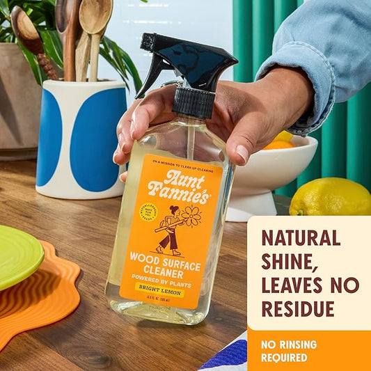 Aunt Fannie's All Purpose Wood Spray Cleaner, No-Wax Formula, Perfect for Wood Tables, Walls, Counters & Shelves, 16.9 Ounces, Lemon Scent (Pack of 6)