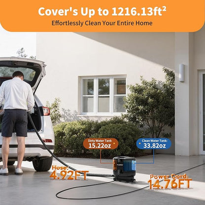 Miniboo Carpet Cleaner, Compact & Powerful Upholstery Cleaner Machine,Portable Spot with 360°Wheels, 1.3-inch Deep Stain Small Rug Cleaner for Car, Stairs, Couches. Black