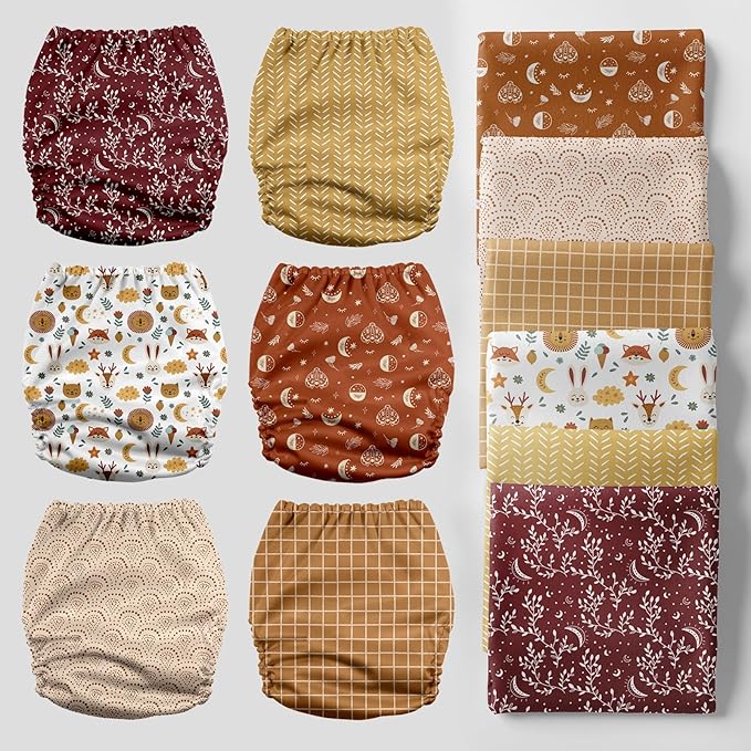 Mama Koala 3.0 Pocket Cloth Diapers for Babies with AWJ Lining, 6 Pack with 6 4-Layer Natural Cloth Diaper Inserts - Reusable and Washable Pocket Diapers(Lucky Colors)