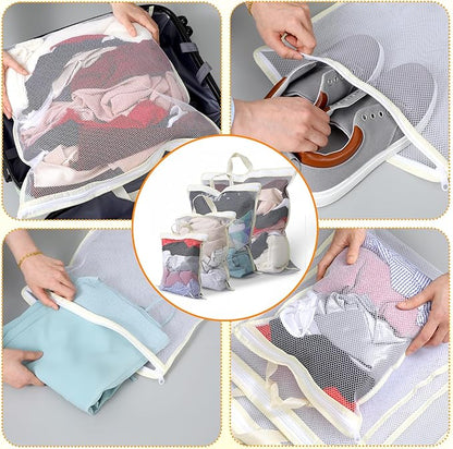 Tyqour 4PCS Mesh Laundry Bags for Washing Machine Hanging Laundry Hamper Delicates Laundry Bag with Handles (S/M/L/XL) Zipper Opening Wash Bag for Coat Sweater Lingerie Sock Sheet