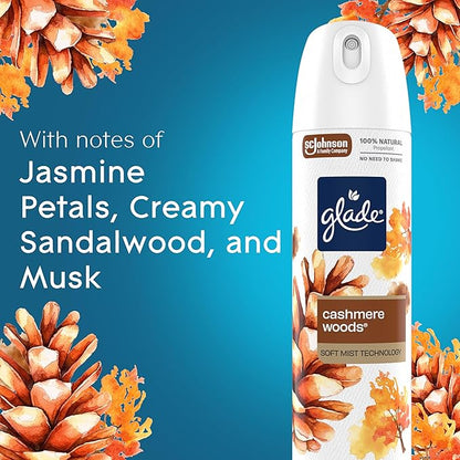 Glade Air Freshener Room Spray, Cashmere Woods Scent, Odor Fighting to Deliver Long Lasting Freshness, 7.3 Oz, 6 Count