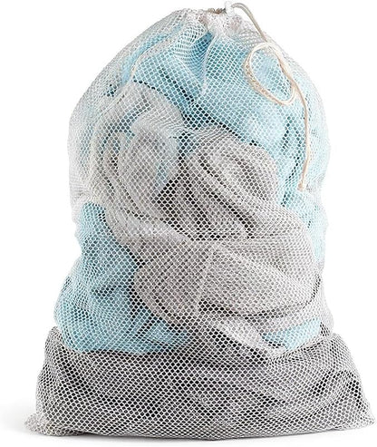 Extra Large Mesh Laundry Bag Heavy Duty Mesh Wash Bag with Drawstring Closure for College, Dorm, Travel, Family and Apartment Dwellers, 27 x 36 Inches, White