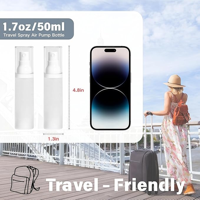 1.7oz/50ml-Small Spray Bottle 360° Angle Work, Portable Refillable Leak Proof Travel Mini Spray Bottle.For Perfume Toner Hair spray Facial Moisturizing 【1.7oz/50ml-(Pack of 3) & Spary Bottle】