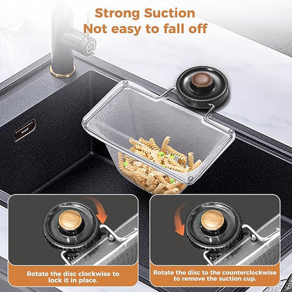 Kitchen Sink Strainer with Filter Mesh Bag, Suction Cup Food Waste Filter Basket, Foldable Washing Vegetables and Fruits Drying Bag Holder (Black Sink Strainer+100pcs Mesh Bag)