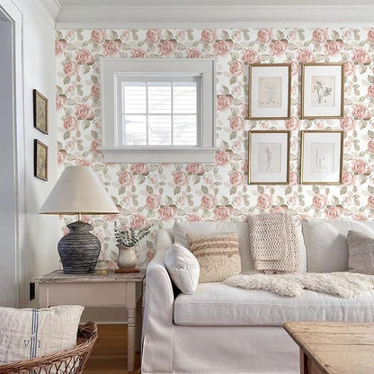 Heroad 16.1''x118'' Vintage Floral Peel and Stick Wallpaper Flower Contact Paper Retro Wall Paper Waterproof Removable Self Adhesive Wallpaper for Bedroom Living Room Cabinet Rose Decor Vinyl Roll