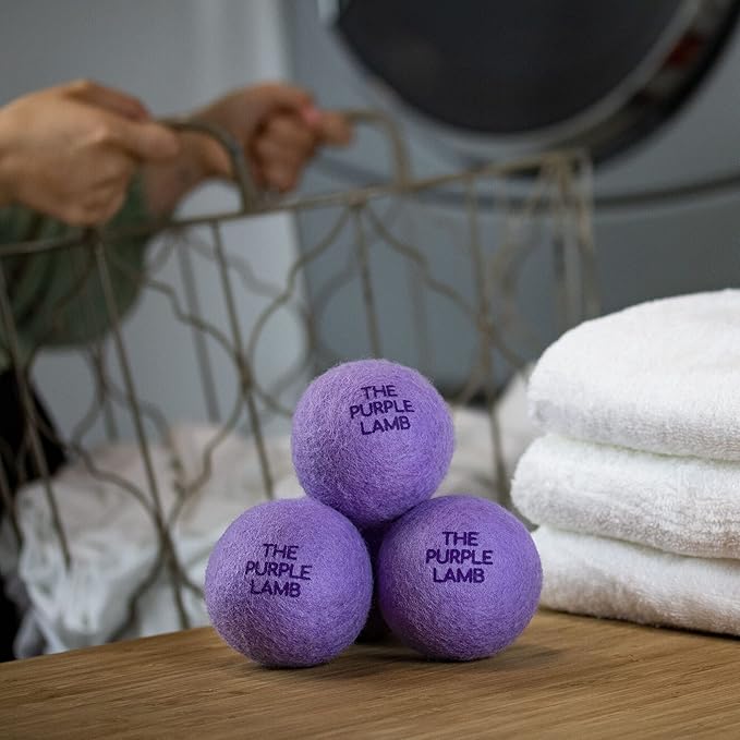 The Purple Lamb Scented Wool Dryer Balls Laundry – Lavender Infused - Antistatic Dryer Ball - XL 4 Pack - 100% Organic Fabric Softener - Shorten Drying time - Handmade in Nepal (4 Pack)