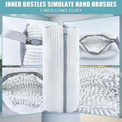 XXL Shoe Washing Machine Bag - 2 Reusable 360° Deep Clean Shoes Washing Bag for Washer and Dryer, Durable Zipper Laundry Shoe Bag Kit Include Laundry Bag for Delicates/Bra Laundry Bags (White)