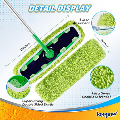 KEEPOW XL Dry Sweeping/Wet Mopping Cloths for Swiffer XL Sweeper, Reusable & Washable Microfiber Mop Pad Refills for Surface/Hardwood Floor Cleaning, 6 Pack