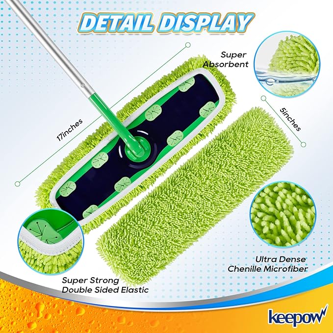 KEEPOW Reusable XL Wet Pads Compatible with Swiffer XL Sweeper, X-Large Dry Sweeping Cloths, Wet Mopping Cloths, Washable Microfiber XL Wet Pads Refills for Surface/Hardwood Floor Cleaning, 4 Pack