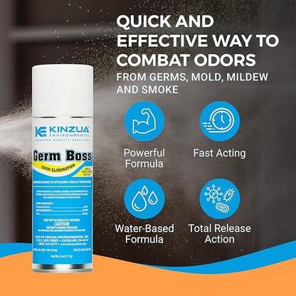 Kinzua Environmental Germ Boss Strong Odor Eliminator, Fast-Acting Cleaning & Deodorizing Fogger, Mold Bomb Fogger for Smell Control with Fresh Scent, Covers Up to 1,000 cu ft, 6 oz