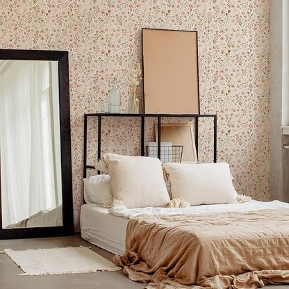 Kazova Boho Wildflower Wallpaper Peel and Stick Floral Contact Paper Waterproof Self Adhesive Vinyl for Bedroom Wall Decor Drawers Cabinet Shelf Liner（4 Sheets）