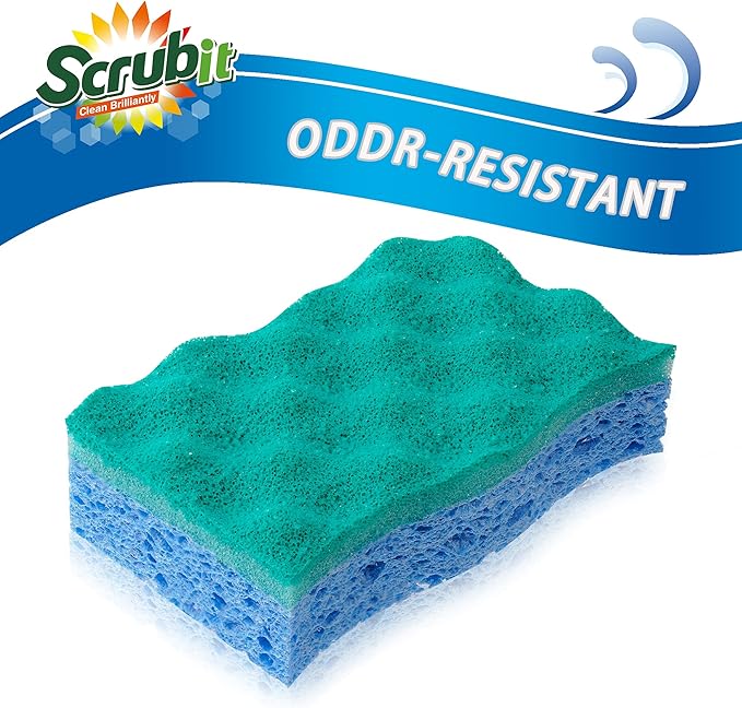 SCRUBIT Multi-Use Scrub Sponge – Non-Scratch Kitchen Sponges for Dishes, Pots & Pans - Heavy Duty & Odor-Free Rippled Scrubbing Pad, Designed for Tough Cleaning Jobs, 6 Count