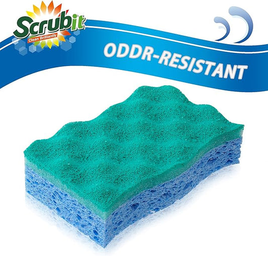 SCRUBIT Multi-Use Scrub Sponge – Non-Scratch Kitchen Sponges for Dishes, Pots & Pans - Heavy Duty & Odor-Free Rippled Scrubbing Pad, Designed for Tough Cleaning Jobs, 6 Count