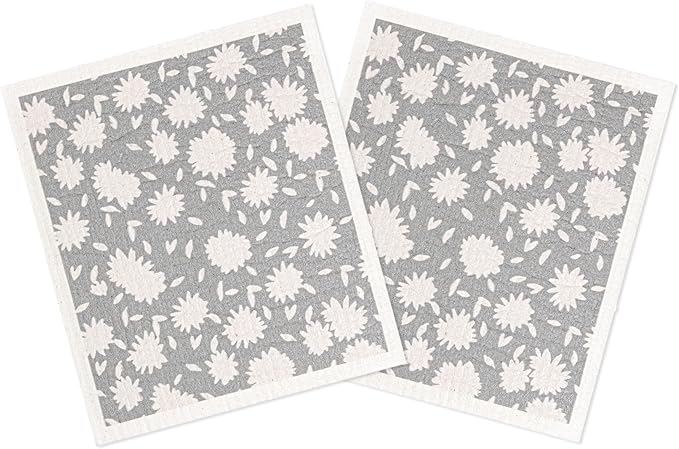 MÜkitchen Premium Eco Sponge Dish Cloth | Highly-Absorbent Kitchen Cloth for Cleaning and Drying Dishes | Machine Washable and Reusable | Set of 2 | (Aster Grey)