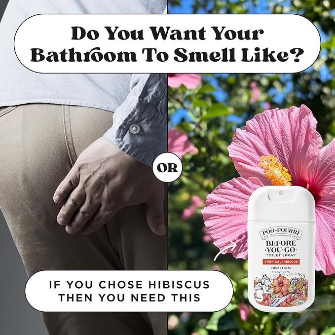 Poo-Pourri Before-You-Go Pocket Toilet Spray, Travel Essentials, Tropical Hibiscus, 1 Fl Oz, Up to 50 Uses, On-The-Go Bathroom Odor Deodorizer with Essential Oils, TSA Approved Size, Hibiscus, Apricot