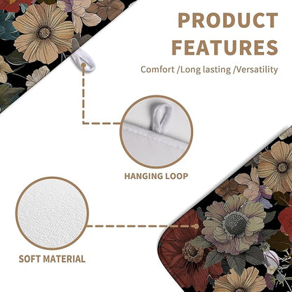 Spring Boho Floral Dish Drying Mats Spring Summer Vintage Flowers Dish Mat Farmhouse Drying Matt Dishes Dryer Pad for Kitchen Counter Absorbent Microfiber Washable Foldable Reusable 18x24 in