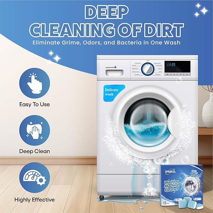 Washing Machine Cleaner Descaler Tablets 12 Pack (1 Year Supply) - Deep Cleaner for HE Front Load & Top Load Washers | Washing Machine Cleaning Tablets