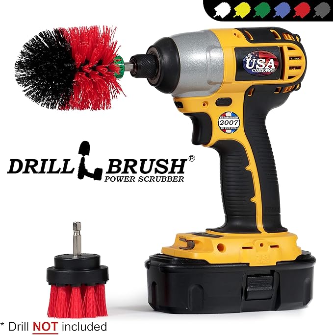 2 Piece Mini Size Red Stiff Bristle Rotary Cleaning Drillbrushes for Cleaning Siding, Brick, Stone, Fireplaces, Decks, Gutters, and More by Drillbrush