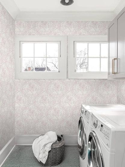 Ismoon Peel and Stick Wallpaper Vintage Floral Contact Paper Boho Watercolor Pink Damask Wallpaper Textured Removable Self Adhesive Vinyl Wall Paper for Bedroom, 17.3inx49ft
