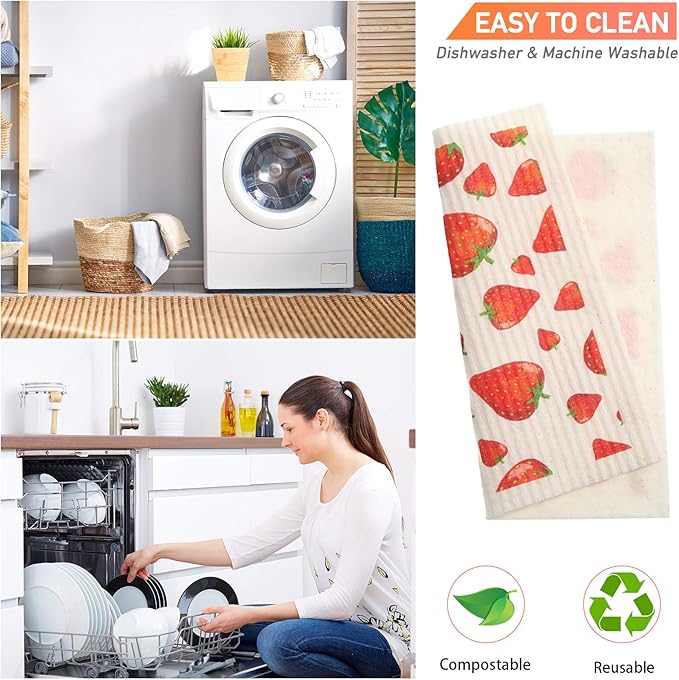 Patelai Mixed Fruit Swedish Kitchen Dishcloths Reusable Dish Towels Absorbent and Fast Dry Cleaning Cloths for Kitchen Blueberry Cherry Strawberry Lemon Pineapple Watermelon Cleaning Wipes (12 Count)