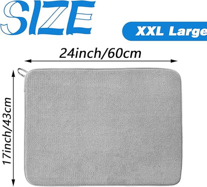 2 Pack Large Dish Drying Mat,24x17 Inch Absorbent Microfiber Dishes Drainer Mats,Dish Drying Pad for Countertops,Sinks,Draining Racks(Gray)