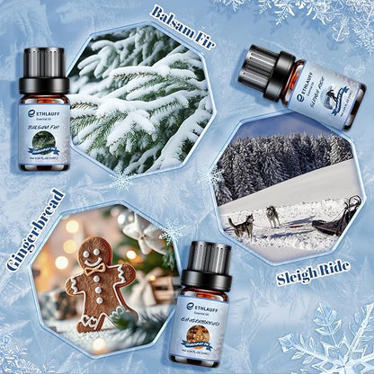 Essential Oils Winter Set,Premium Fragrance Essential Oils Gift Set for Diffuser, Soap & Candle Making Scents - Gingerbread,Warm Woollen Blanket, Balsam Fir, Snow Walk, Sleigh Ride
