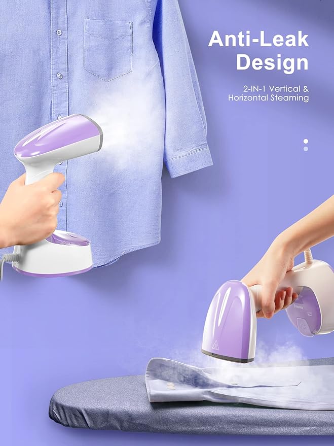Reemix Steamer for Clothes, Folding Handheld Design Garment Wrinkles Remover, 20g/min Strong Penetrating Steam, 25-Sec Fast Heat-up, for Home, Office and Travel (Pink)
