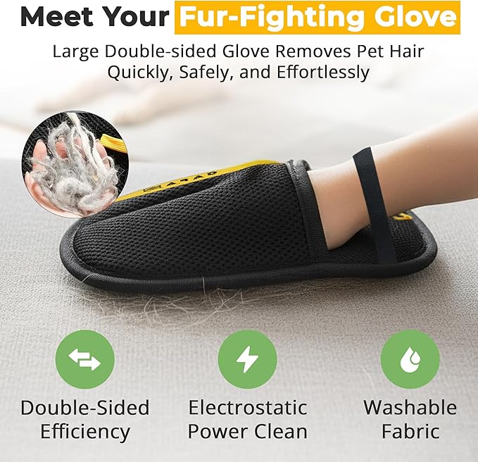 ZARAD 1 PCS Pet Hair Removal Glove for Dogs & Cats – Electrostatic Reusable Dog & Cat Hair Remover Glove | 2-in-1 Pet Grooming Glove & Fur Remover for Furniture, Couch, Car, Carpet, Laundry & Clothes
