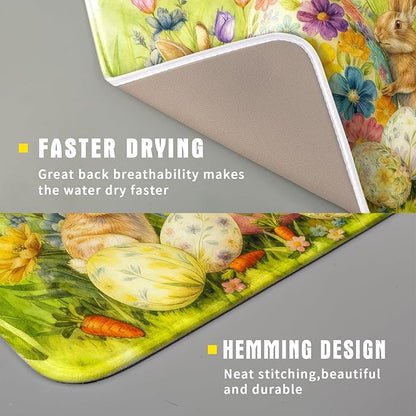 Easter Dish Drying Mat for Kitchen Counter Spring Bunny Microfiber Countertop Mat Small