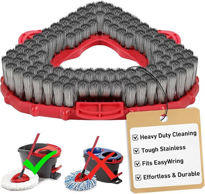 Wire Scrub Brush Head Compatible with O Cedar EasyWring 1-Tank System, Stainless Steel Wire Bristle Scrubber Attachment for Concrete, Bathroom, Garage, Patio, Deck & Tough Stain Scrubbing, 1 Pack